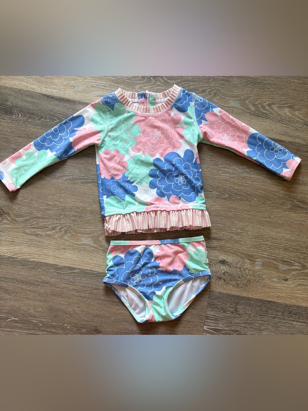 Ruffle Butts Floral Long-Sleeve Rash Guard Set - Pink, Blue & Mint